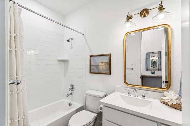 full bathroom featuring shower / tub combo, vanity, and toilet