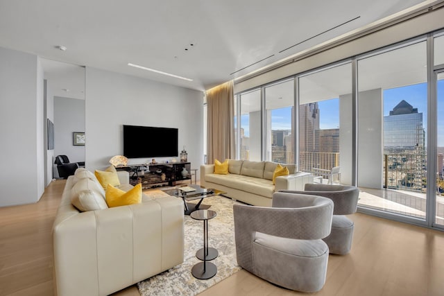 living room with light hardwood / wood-style flooring