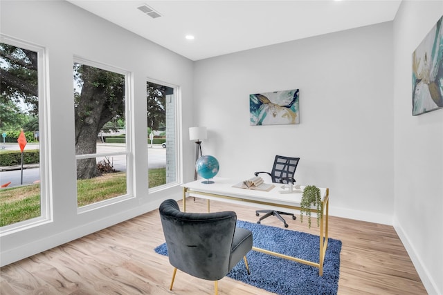 home office featuring light hardwood / wood-style flooring