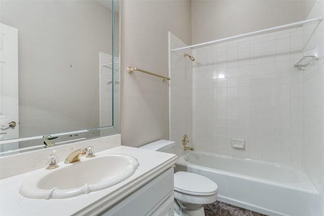 full bathroom with bathtub / shower combination, toilet, and vanity