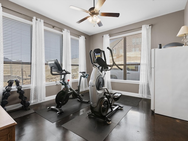 workout room with ceiling fan