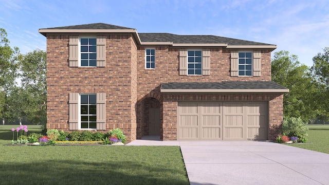 view of front of home with a garage and a front yard