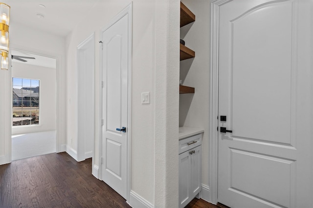 hall featuring dark wood-type flooring