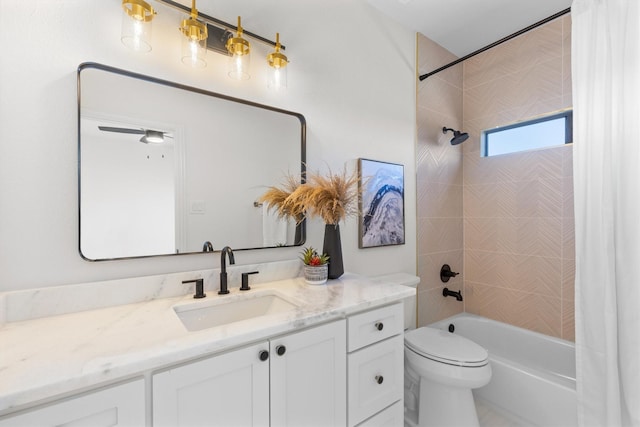 full bathroom with vanity, toilet, and shower / bath combo