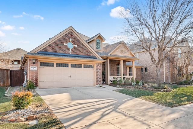 view of front of property featuring a porch and a garage