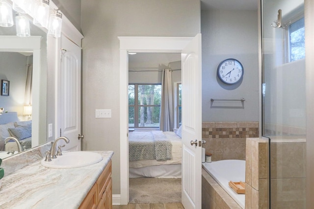 bathroom with vanity and independent shower and bath