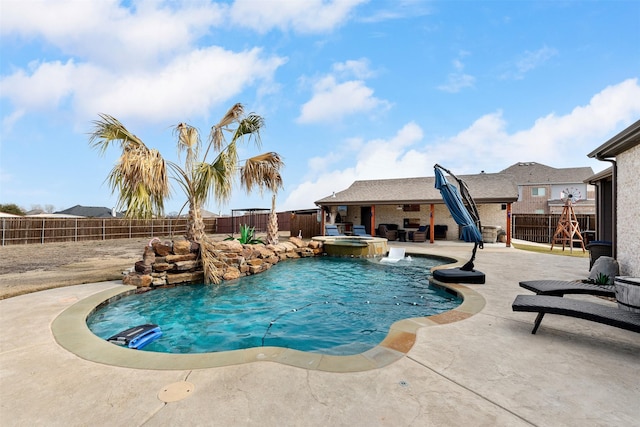 view of pool featuring an in ground hot tub and a patio area