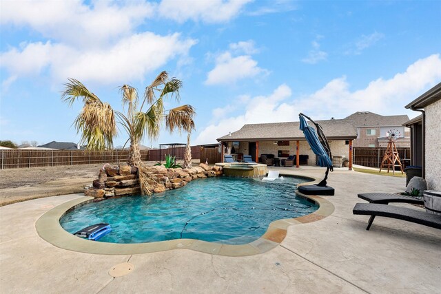 view of patio featuring a fire pit and fence