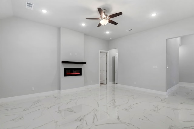 unfurnished living room featuring ceiling fan