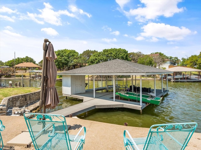 dock area with a water view