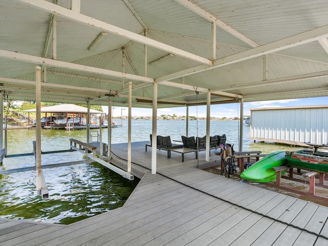 view of dock with a water view