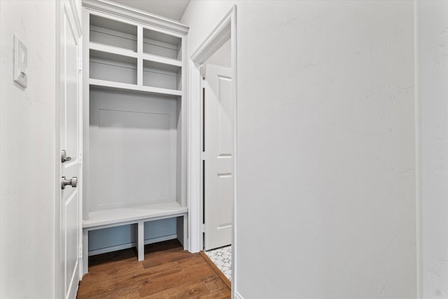 mudroom with dark hardwood / wood-style flooring