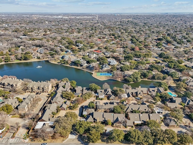 aerial view featuring a water view and a residential view