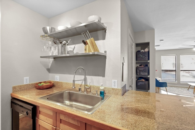 5111 Manett St Unit 103, Dallas, TX 75206 - kitchen with a sink, black dishwasher, and open shelves