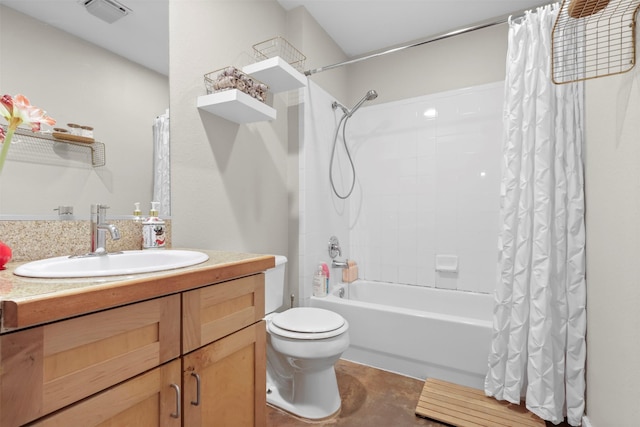 full bathroom featuring toilet, tile patterned floors, vanity, and shower / tub combo