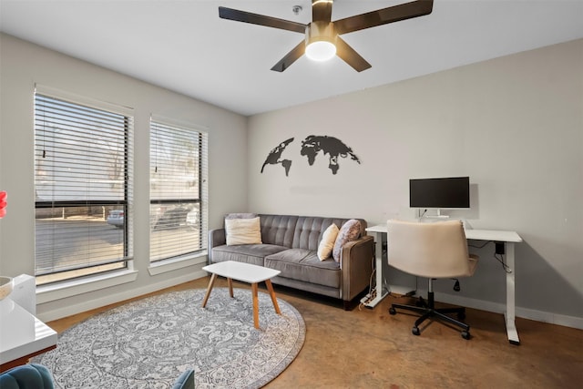 home office with ceiling fan