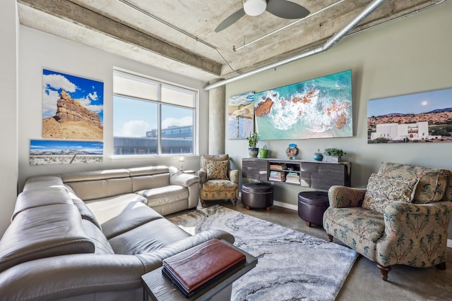 living room with ceiling fan