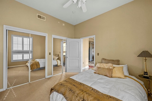 bedroom featuring ceiling fan and carpet flooring