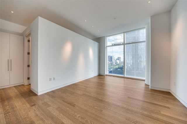 empty room featuring light wood-type flooring and expansive windows