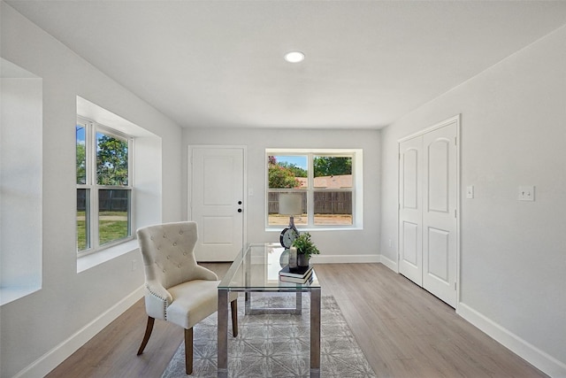 sitting room featuring light hardwood / wood-style floors