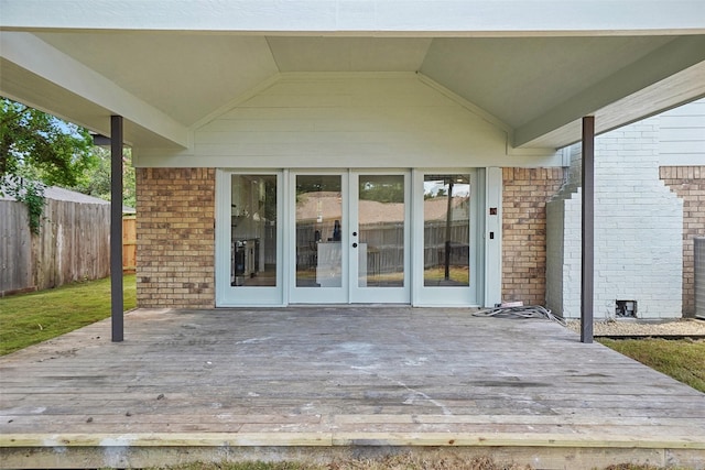 wooden terrace featuring french doors