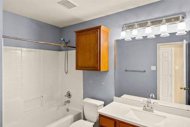 full bathroom featuring vanity, shower / bathtub combination, and toilet