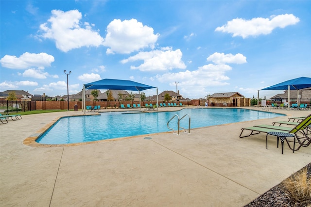 view of swimming pool with a patio