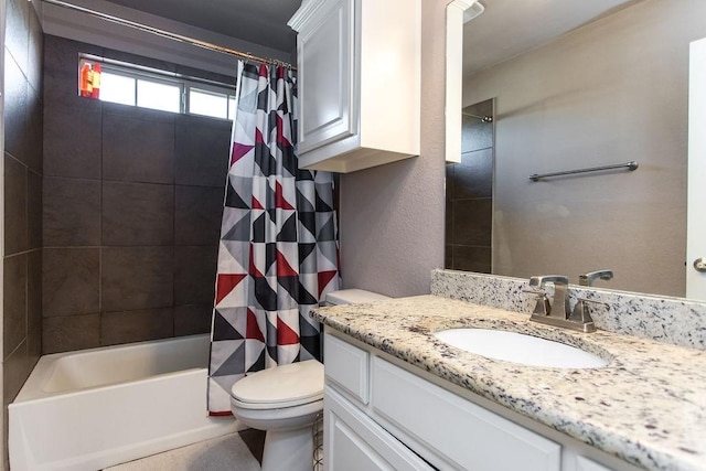 full bathroom featuring vanity, toilet, and shower / bath combo