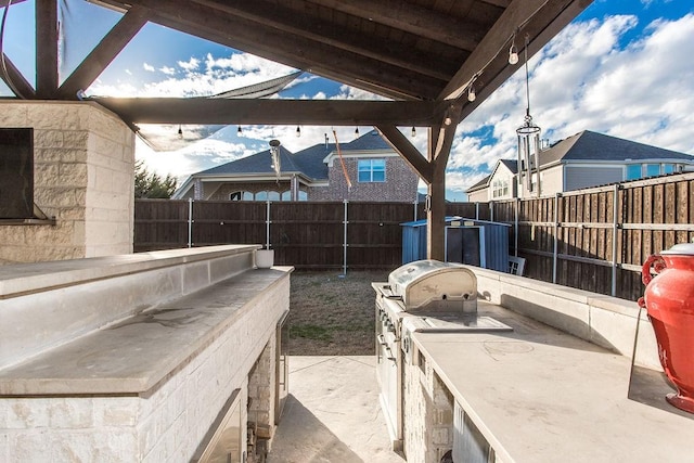 view of patio featuring exterior kitchen