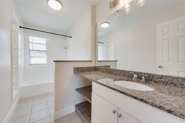 bathroom with shower / tub combination, tile patterned floors, and vanity