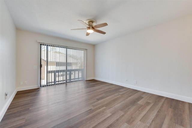 unfurnished room with wood-type flooring and ceiling fan