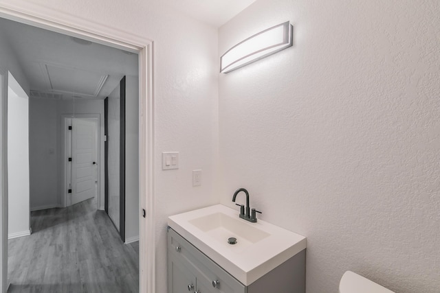 bathroom featuring wood-type flooring and vanity