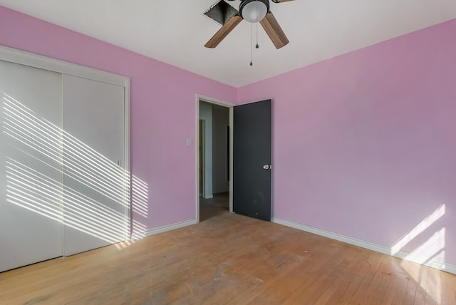 unfurnished room with light hardwood / wood-style floors and ceiling fan