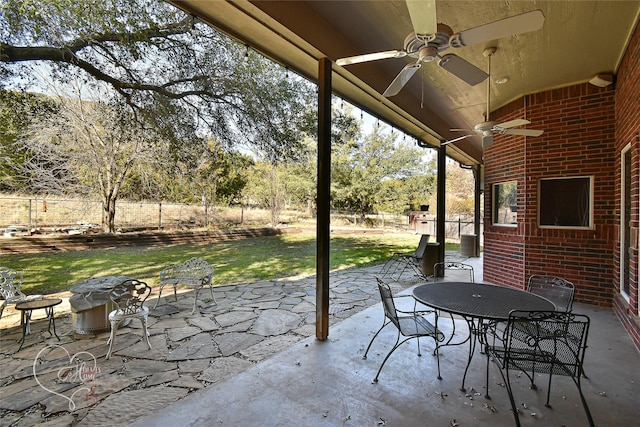 view of patio featuring ceiling fan