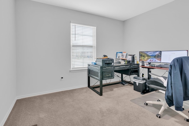 home office with light carpet