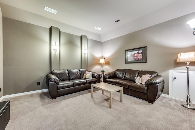 living room with light colored carpet