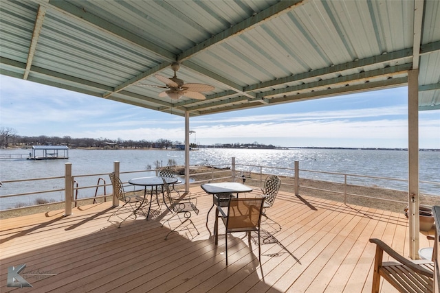view of dock with a deck with water view