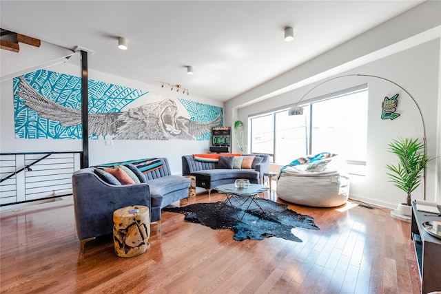 living room with hardwood / wood-style flooring