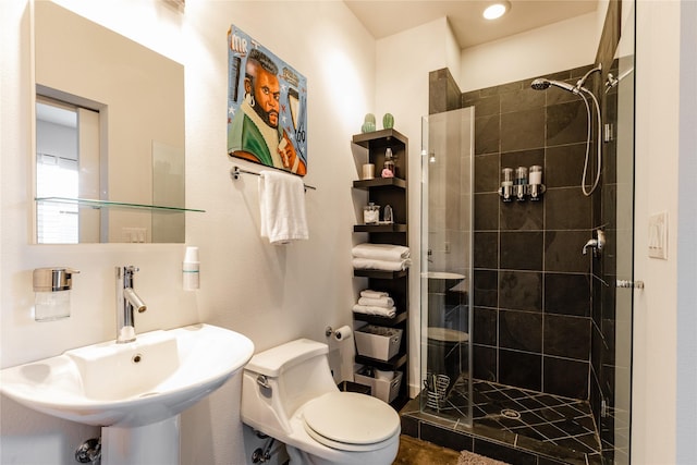 bathroom featuring sink, toilet, and walk in shower