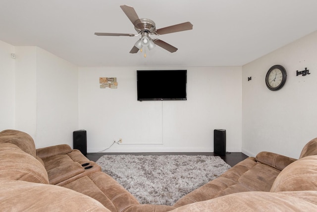 7221 Chinaberry Rd, Dallas, TX 75249 - living room with a ceiling fan and baseboards