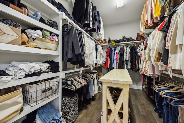 spacious closet featuring dark hardwood / wood-style floors