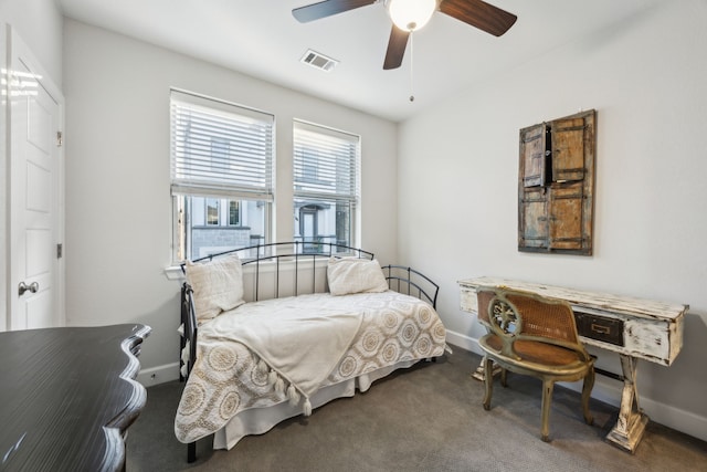 bedroom featuring ceiling fan and carpet flooring