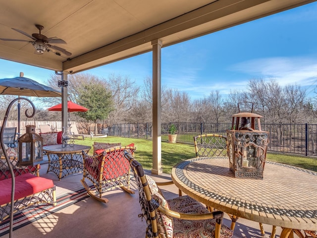 view of patio with ceiling fan