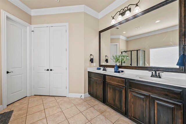 carpeted bedroom featuring crown molding and ceiling fan