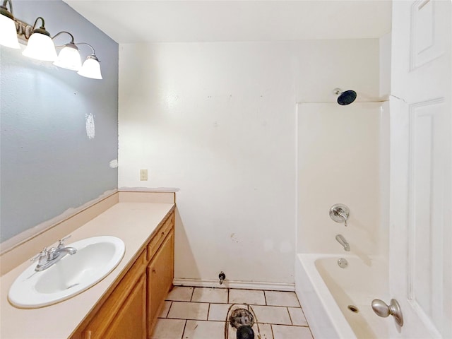 bathroom featuring tile patterned flooring, vanity, and shower / bathtub combination