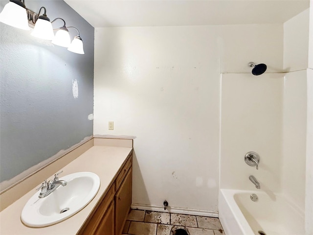 bathroom with vanity and shower / washtub combination