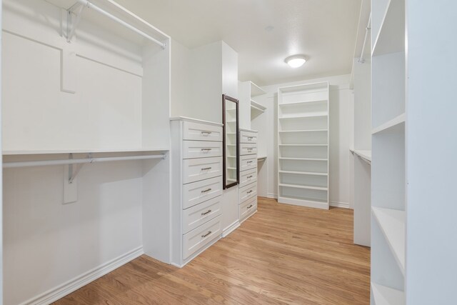 walk in closet featuring light hardwood / wood-style flooring