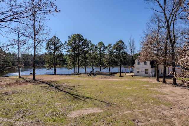 view of yard with a water view