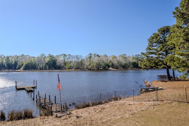 view of dock featuring a water view