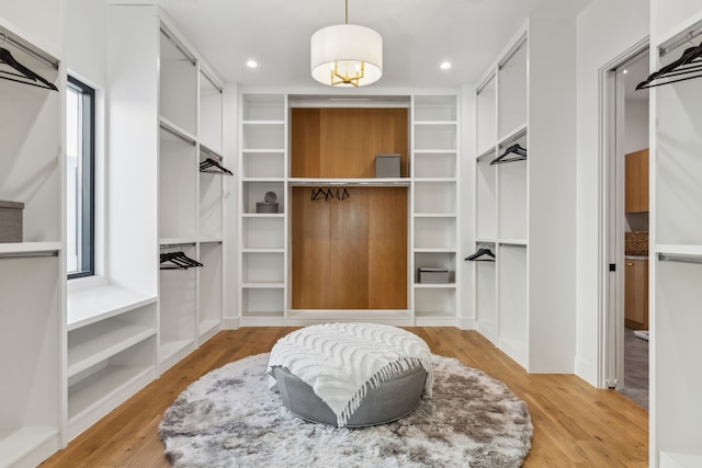 spacious closet featuring light wood-type flooring